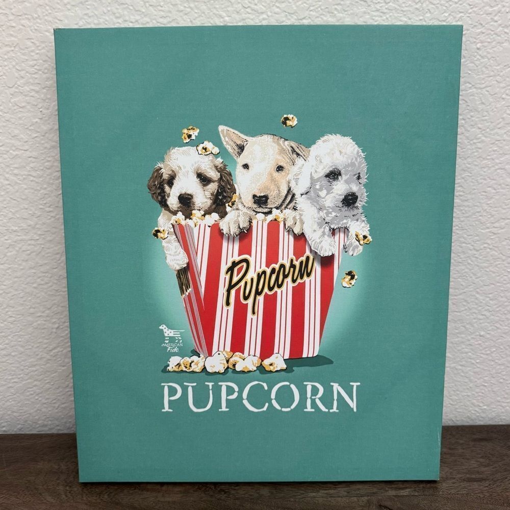 Puppy Dogs & Popcorn “Pupcorn” Movie Theater Wall Art Canvas Decor